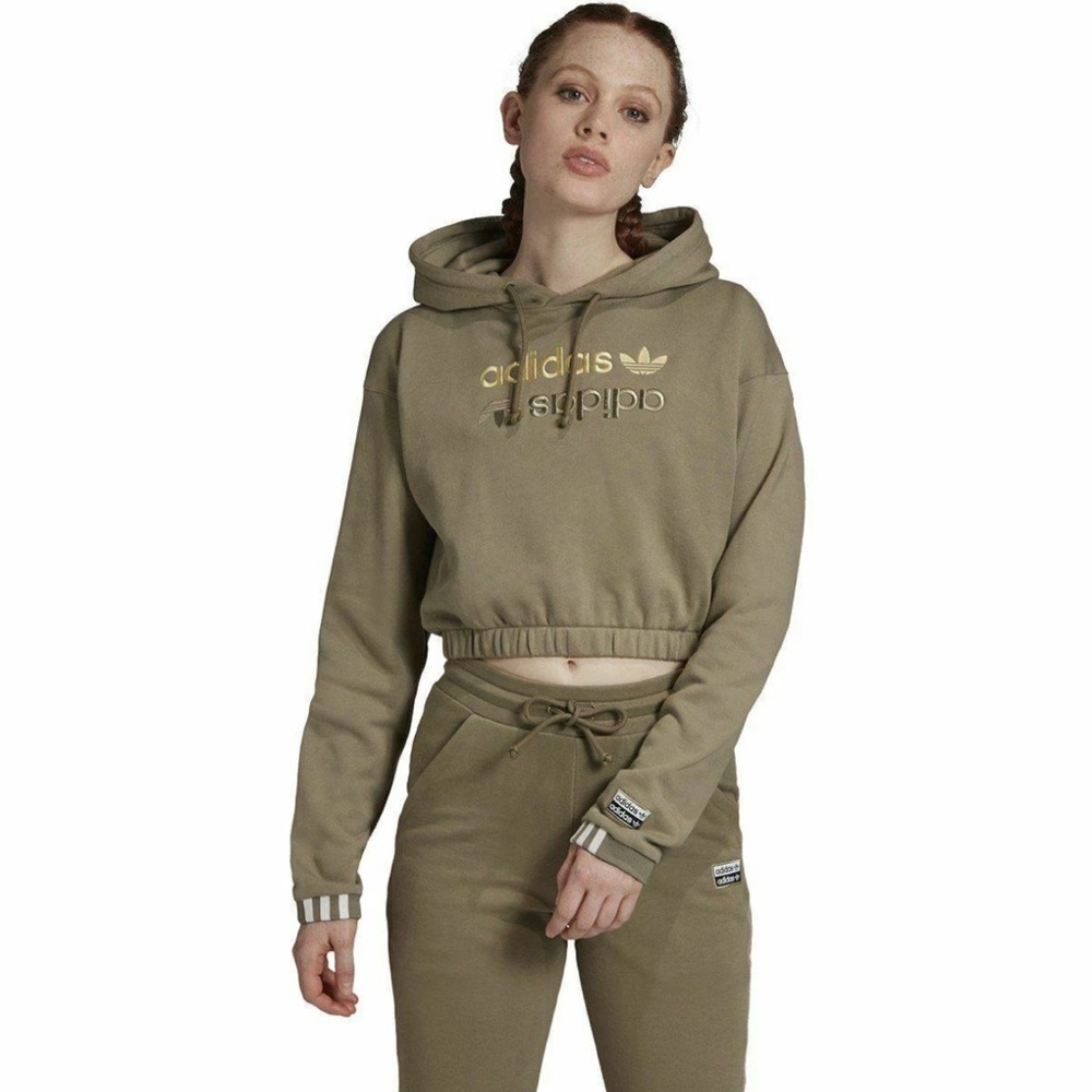 Women's Adidas RYV Cropped Hoodie In Green Size: XXS